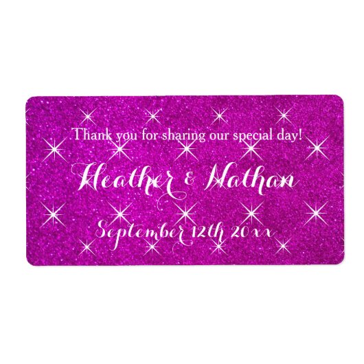 Roze glitter bruiloft wijn of water fles etiketten (Voorkant)