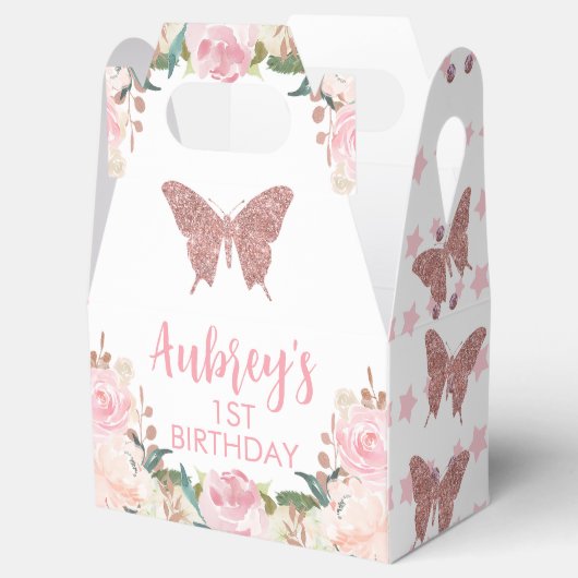 Roze Glitter Butterfly Verjaardag Gable Favoriet B Bedankdoosjes (Geopend)