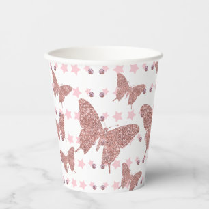 Roze glitter Butterfly Verjaardag Papier Cup Papieren Bekers