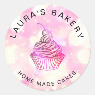 Roze Glitter Cakes & Sweets Cupcake Home Bakkerij Ronde Sticker