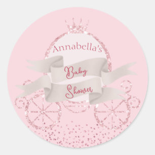 Roze Glitter Carriage Fairy Tale Baby shower Ronde Sticker