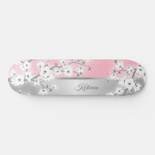 Roze Glitter Cherry Blossom Monogram Girly Skateboard (Horizontaal)