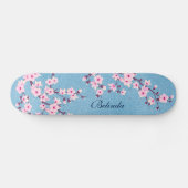 Roze Glitter Cherry Blossom Monogram Girly Skateboard (Horizontaal)