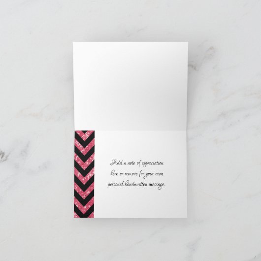 Roze Glitter Chevron Folded Hartelijk dank Bedankkaart (Binnen)