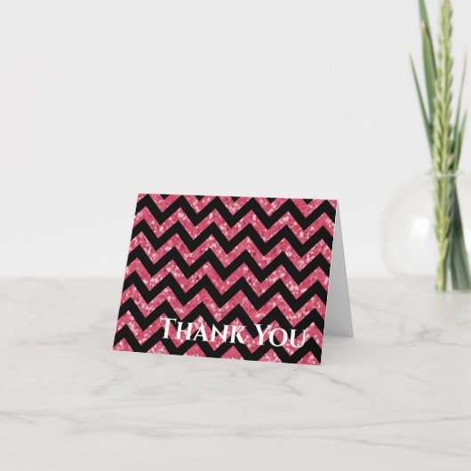 Roze Glitter Chevron Folded Hartelijk dank Bedankkaart (Voorkant)