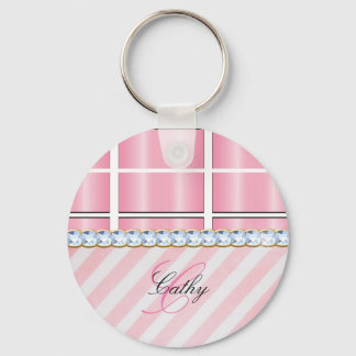 Roze Glitter Chevron Pset Rhinestones personaliser Sleutelhanger