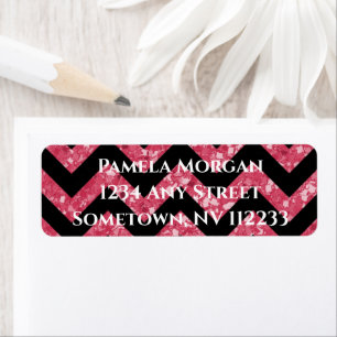 Roze Glitter Chevron Return-label Etiket