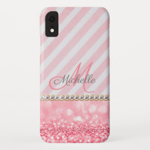 Roze glitter, Chevron Stripe gepersonaliseerd iPhone XR Hoesje