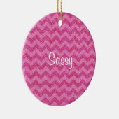roze glitter chevron zig zag sparkles keramisch ornament (Rechts)