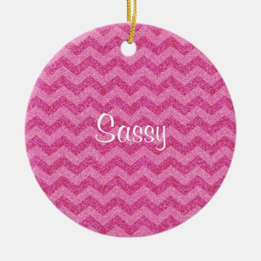 roze glitter chevron zig zag sparkles keramisch ornament (Voorkant)