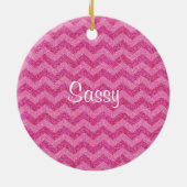 roze glitter chevron zig zag sparkles keramisch ornament (Achterkant)