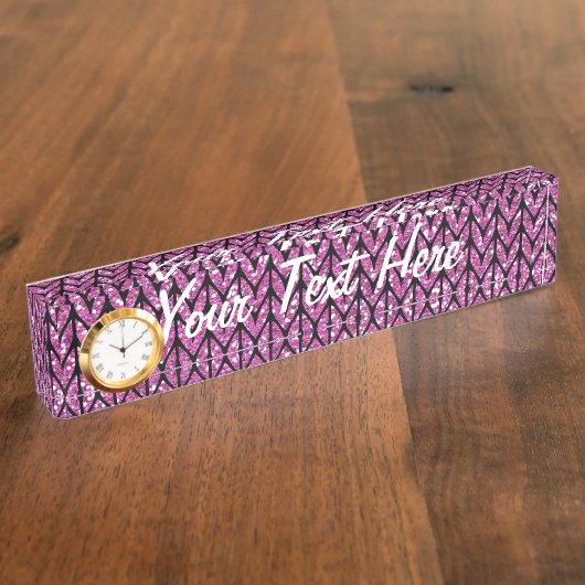 Roze Glitter Chevrons Knit Pattern Print Naambordje (Zijkant)