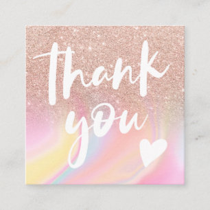 roze glitter chic rainbow marmer pastel dank u vierkante visitekaartje