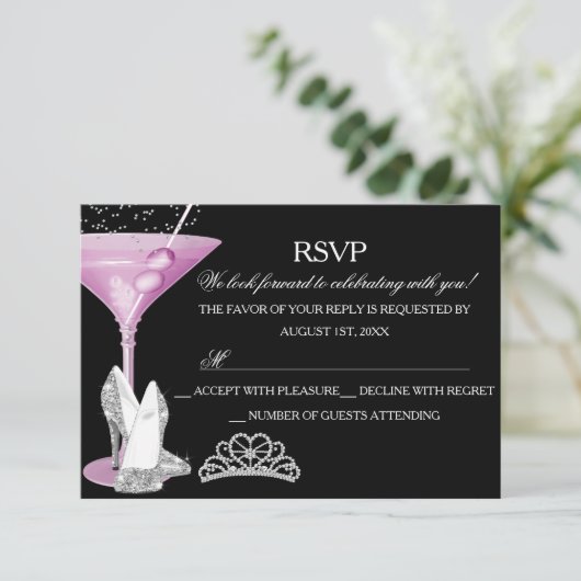 Roze Glitter Cocktail Bachelorette Party RSVP (Staand voorkant)