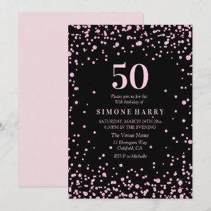 Roze Glitter Confetti 50th Birthday Party Invite Kaart