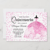 Roze Glitter Confetti Dress Quinceanera nodigt uit Kaart (Voorkant)