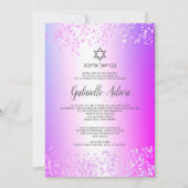 Roze glitter confetti hebrew name Bat Mitzvah Kaart (Voorkant)