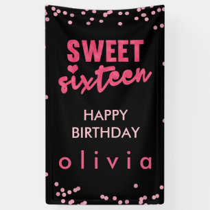 Roze Glitter Confetti Sweet Sixteen Spandoek