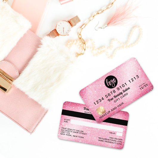 Roze Glitter-creditcard Cadeaubon Visitekaartje