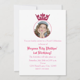 Roze Glitter Crown Royal Verjaardags Foto Uitnodig Kaart