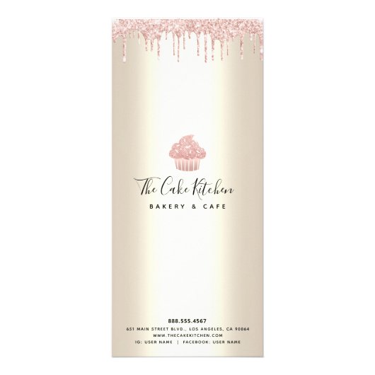 Roze Glitter Cupcake Gold Bakery Pastry Chef Menu (Achterkant)