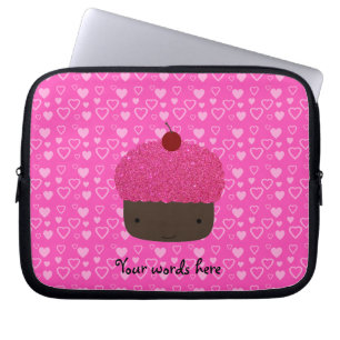 Roze glitter cupcake roze harten laptop sleeve