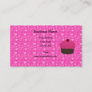 Roze glitter cupcake roze harten visitekaartje