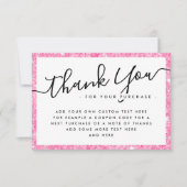 Roze glitter custom logo business bedankje bedankkaart (Voorkant)