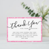 Roze glitter custom logo business bedankje bedankkaart (Staand voorkant)