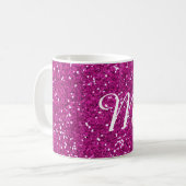 Roze Glitter Custom Monogrammed Koffiemok (Voorkant links)