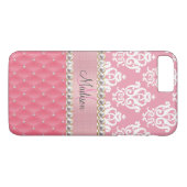 Roze glitter, Damask, getufte met neushoorns Case-Mate iPhone Case (Achterkant (Horizontaal))