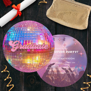 Roze Glitter Discobal Uitzettingsfeest Afstudeerfe Kaart