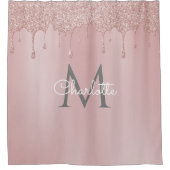 Roze Glitter Drift Monogram Elegant Girly Script Douchegordijn (Voorkant)