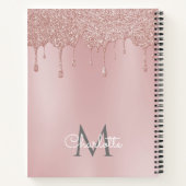Roze Glitter Drift Monogram Elegant Girly Script Notitieboek (Achterkant)