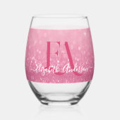 Roze Glitter Drinkware Set met Naam & Initialen Wijnglas Zonder Voet (Voorkant)