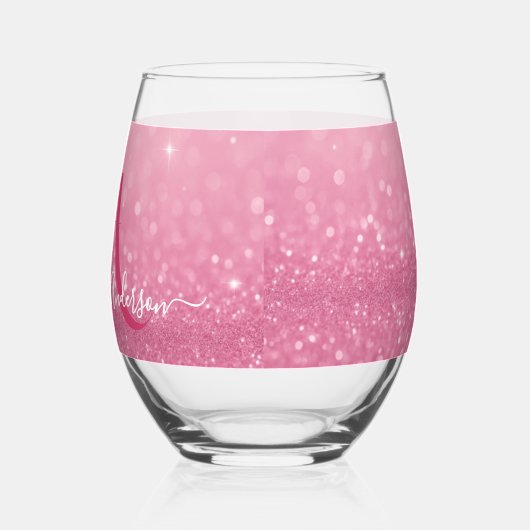 Roze Glitter Drinkware Set met Naam & Initialen Wijnglas Zonder Voet (Links)