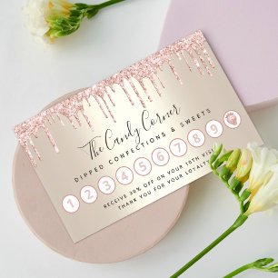 Roze glitter Drip aardbei Confection Sweet Gold Klantenkaartje