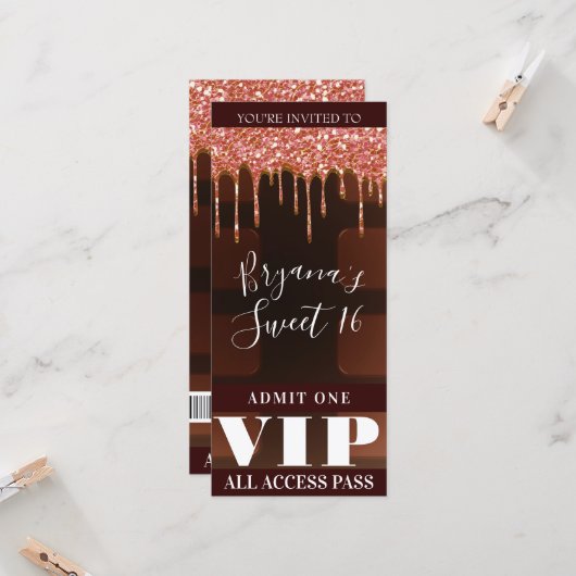 Roze Glitter Drip Chocolade Snoep Bar Feest VIP (Voorkant / Achterkant in situ)