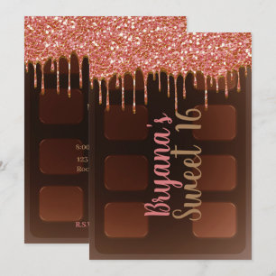 Roze glitter Drip Chocolate Snoep Bar Sweet 16 Kaart