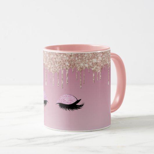 Roze Glitter Drip Coffee Mok - Sparkle en Stijl (Voorkant rechts)