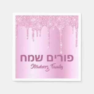 Roze glitter Drip Happy Purim Servet