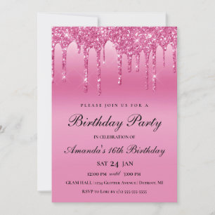 Roze Glitter Drip Invitation Kaart