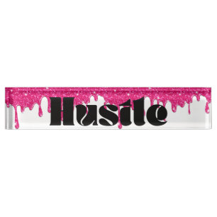 Roze Glitter Drip Lady Boss Hustle Naambord