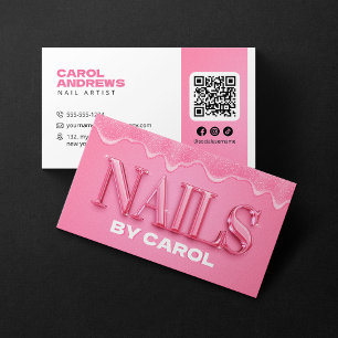 Roze Glitter Drips Nagelstylist Nagelontwerper Visitekaartje