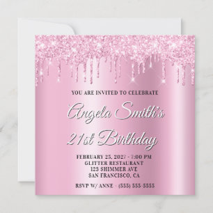 Roze Glitter Druppels Glanzende Ombre Schaduw Kaart