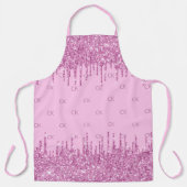 Roze glitter druppels monogram initialen patroon schort (Voorkant)