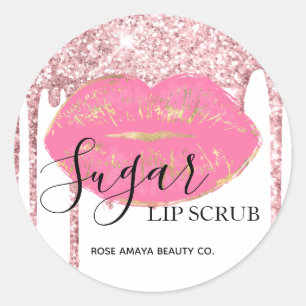Roze Glitter Druppels Suiker Lipscrub Ronde Sticker