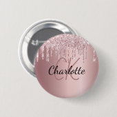 Roze glitter druppelt aangepaste monogram naam op ronde button 5,7 cm (Voorkant /achterkant)