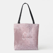 Roze glitter druppelt monogram elegant script draagtas (Achterkant)