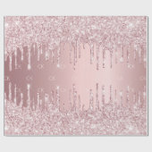 Roze glitter druppelt mousserend monogram stoffig  cadeaupapier (Vlak)